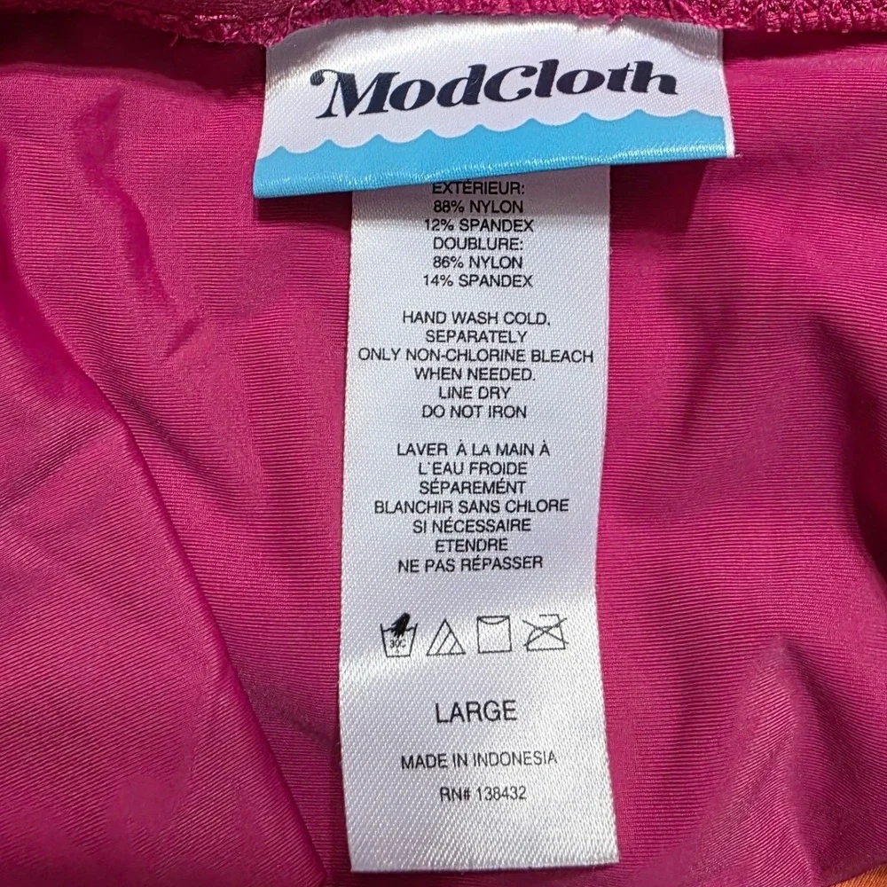 ModCloth Women Orange Pink Colorblock Cutout Tie Front Monokini Swimsuit Large - Picture 5 of 5